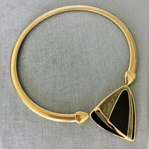 Trifari 80s Geometric Modernist Enamel Statement Omega Necklace Signed